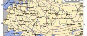 Isothermal lines of standard freezing depth across the European territory of Russia and Western Siberia.
